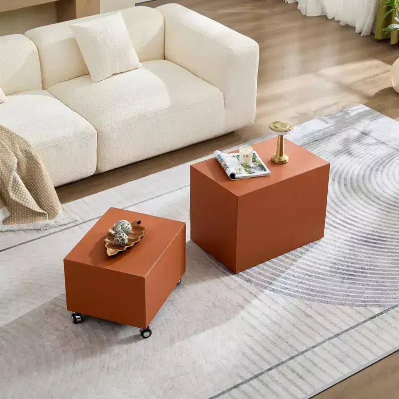 GDFStudio Verdan Set di 2 Tavolini da Accento Rettangolari Moderni in Pelle Selletta e Legno