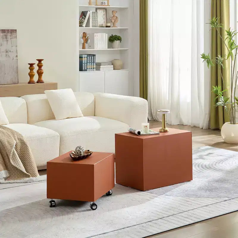 GDFStudio Verdan Set di 2 Tavolini da Accento Rettangolari Moderni in Pelle Selletta e Legno