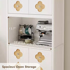 Mobile dispensa da cucina, armadio contenitore alto 182 cm con piano di lavoro, credenza indipendente in legno con anta intagliata e maniglia in cristallo, per sala da pranzo