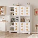Mobile dispensa da cucina, armadio contenitore alto 182 cm con piano di lavoro, credenza indipendente in legno con anta intagliata e maniglia in cristallo, per sala da pranzo