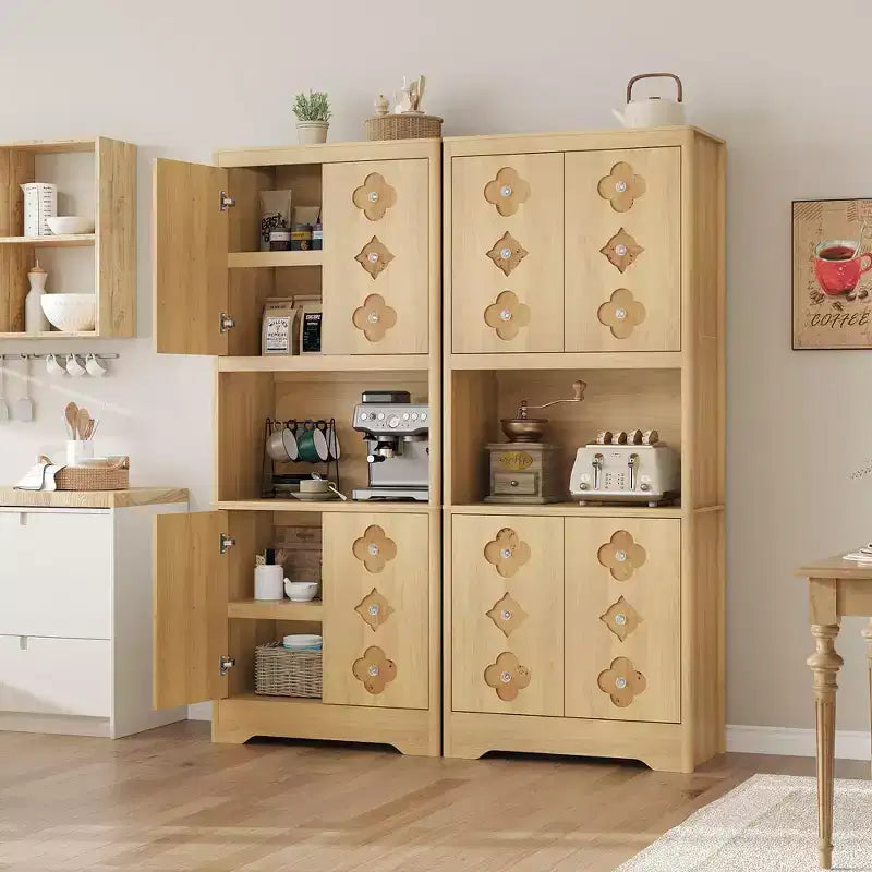 Mobile dispensa da cucina, armadio contenitore alto 182 cm con piano di lavoro, credenza indipendente in legno con anta intagliata e maniglia in cristallo, per sala da pranzo