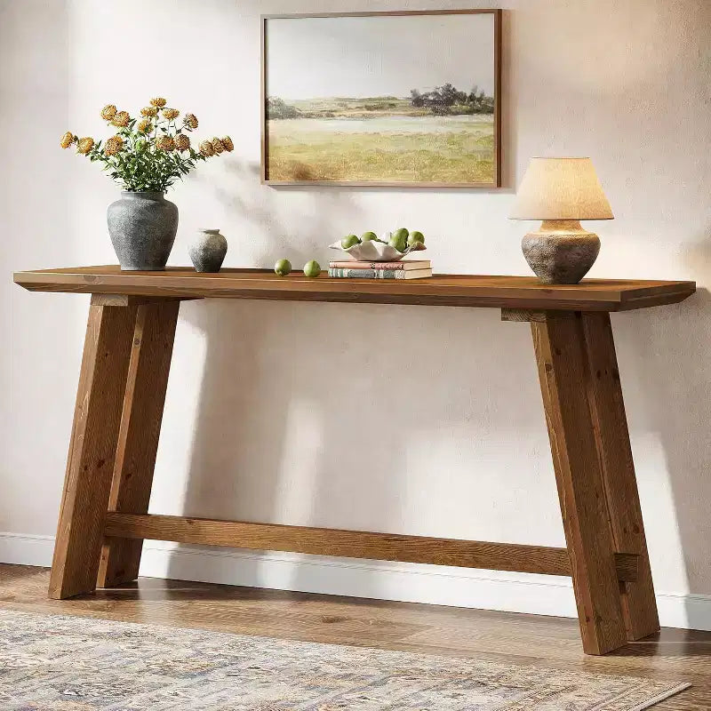 Consolle Lantine in legno massello per ingresso, tavolino da divano rustico lungo 160 cm per soggiorno, ingresso, corridoio, atrio