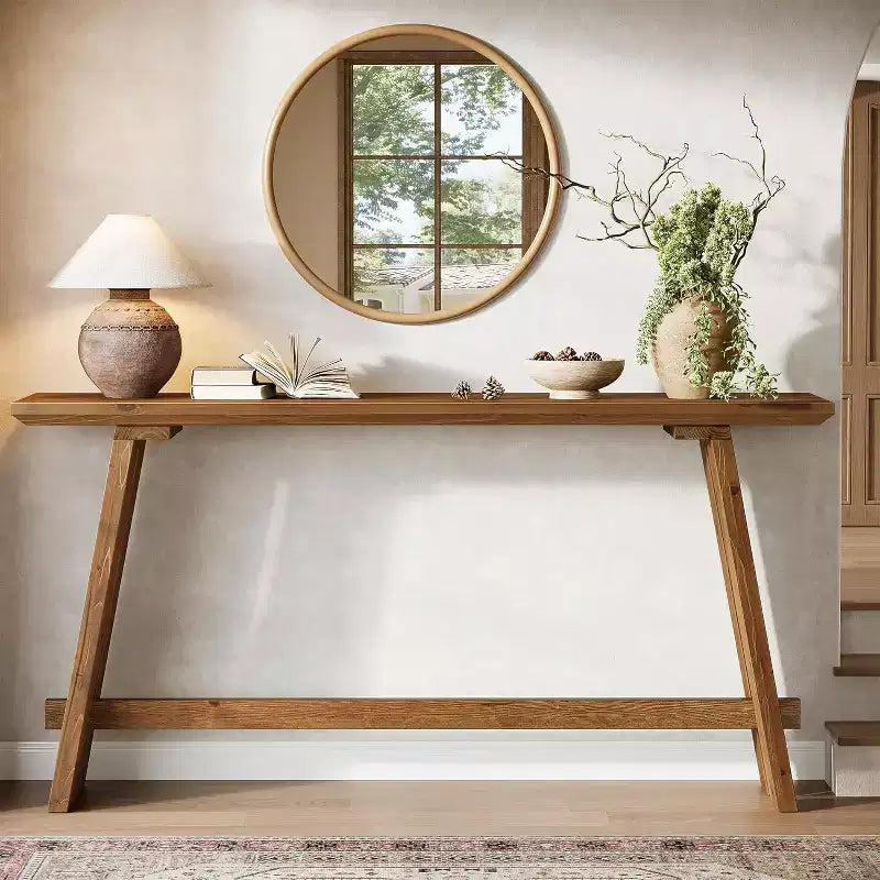 Consolle Lantine in legno massello per ingresso, tavolino da divano rustico lungo 160 cm per soggiorno, ingresso, corridoio, atrio