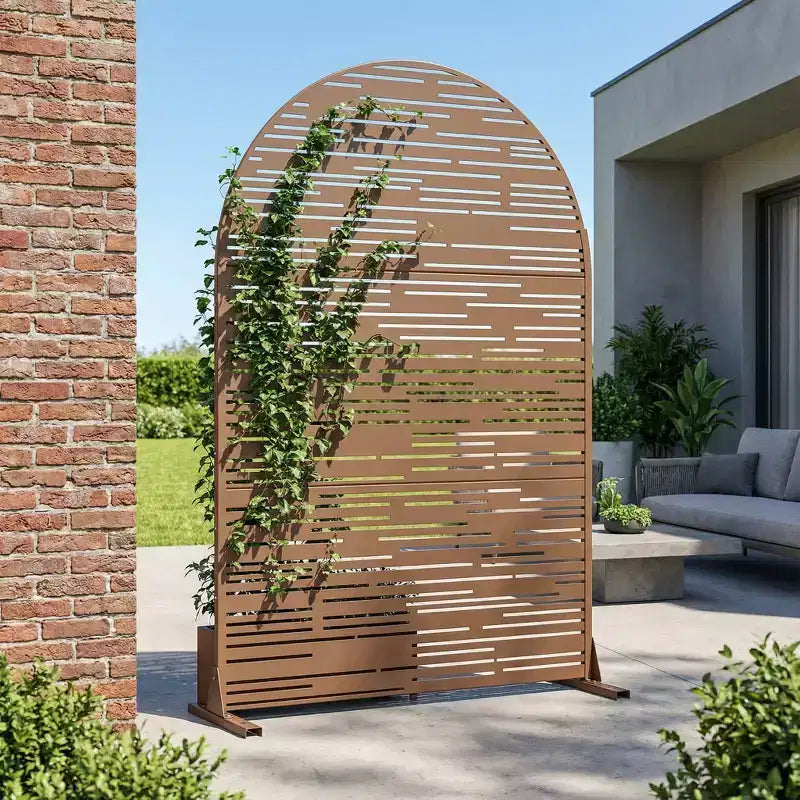 Dovelina, 72 ore x 47 larghezza, pannelli frangivista in metallo ad arco da esterno, recinzione autoportante, colore bianco/marrone per giardino, patio, ponte, cortile