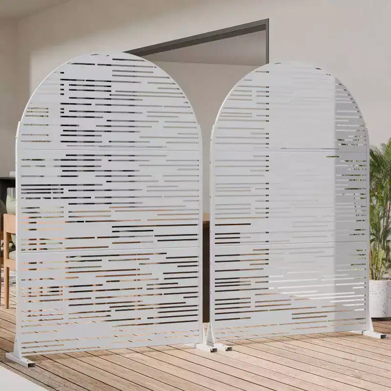 Dovelina, 72 ore x 47 larghezza, pannelli frangivista in metallo ad arco da esterno, recinzione autoportante, colore bianco/marrone per giardino, patio, ponte, cortile