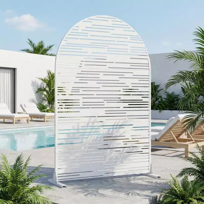Dovelina, 72 ore x 47 larghezza, pannelli frangivista in metallo ad arco da esterno, recinzione autoportante, colore bianco/marrone per giardino, patio, ponte, cortile