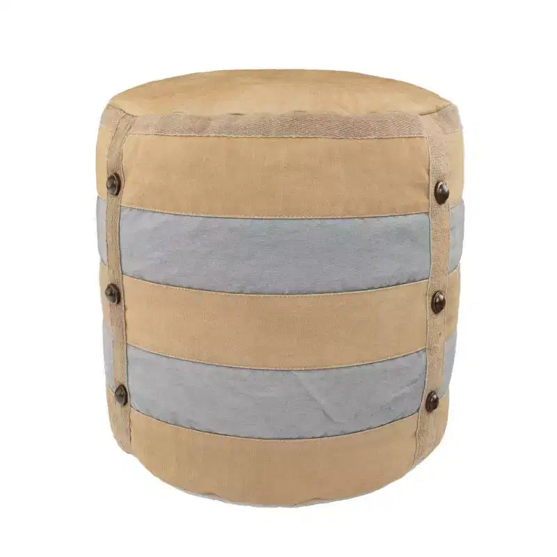 HomeRoots 16 Tan Cotton Cylinder Striped Pouf Ottoman