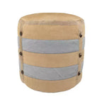 HomeRoots 16 Tan Cotton Cylinder Striped Pouf Ottoman