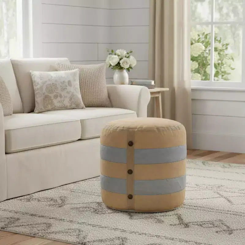 HomeRoots Pouf-Ottoman Cilindrico a Righe in Cotone Tan 16