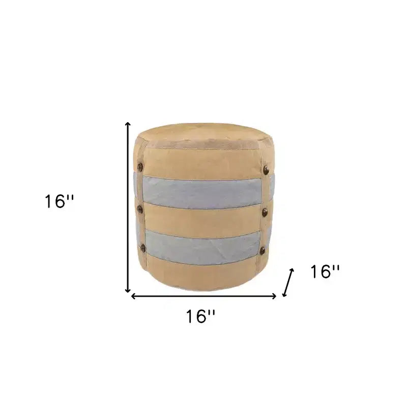 HomeRoots Pouf-Ottoman Cilindrico a Righe in Cotone Tan 16