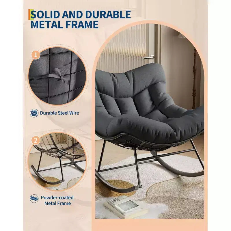 Sedia a dondolo oversize da patio, Robusto telaio in metallo, Rattan intrecciato a mano, Dondolo a uovo in rattan da patio, per Balcone, Cortile, Portico, Camera da letto