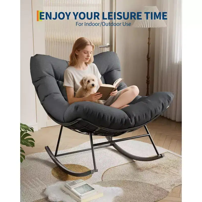 Sedia a dondolo oversize da patio, Robusto telaio in metallo, Rattan intrecciato a mano, Dondolo a uovo in rattan da patio, per Balcone, Cortile, Portico, Camera da letto