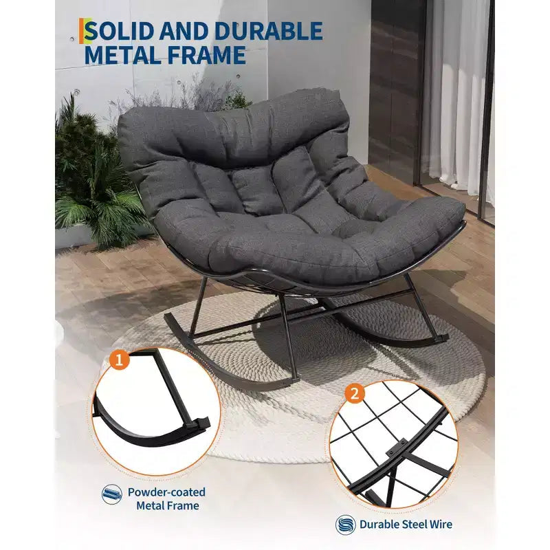 Sedia a dondolo oversize da patio, Robusto telaio in metallo, Rattan intrecciato a mano, Dondolo a uovo in rattan da patio, per Balcone, Cortile, Portico, Camera da letto