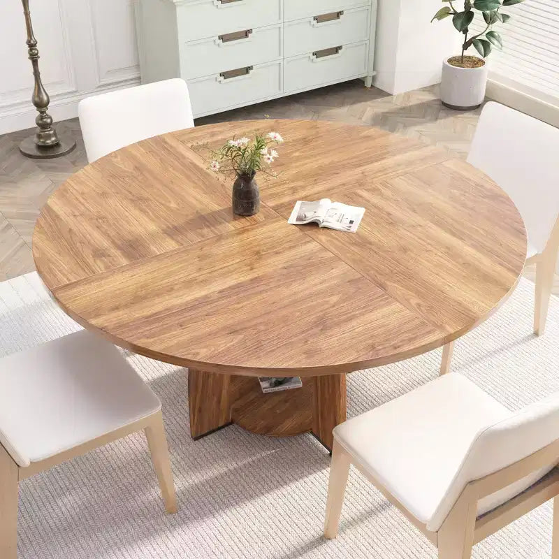 Tavolo da pranzo rotondo Farmhouse 47 per 4-6 persone, tavolo da cucina in legno con ripiano portaoggetti e piedini regolabili, facile montaggio per sala da pranzo, soggiorno, appartamento