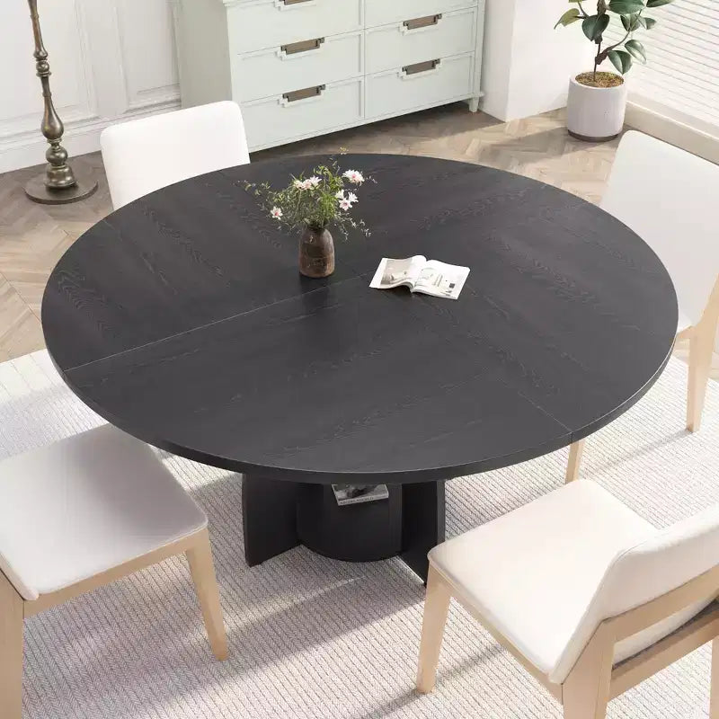 Tavolo da pranzo rotondo Farmhouse 47 per 4-6 persone, tavolo da cucina in legno con ripiano portaoggetti e piedini regolabili, facile montaggio per sala da pranzo, soggiorno, appartamento