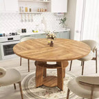 Tavolo da pranzo rotondo Farmhouse 47 per 4-6 persone, tavolo da cucina in legno con ripiano portaoggetti e piedini regolabili, facile montaggio per sala da pranzo, soggiorno, appartamento