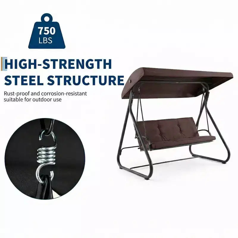 Dondolo Trasformabile a 3 Posti per Esterni, Tettuccio Regolabile, Telaio in Metallo Resistente, Capacità di Carico 340 kg, Cuscini Rimovibili, per Patio, Giardino