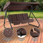 Dondolo Trasformabile a 3 Posti per Esterni, Tettuccio Regolabile, Telaio in Metallo Resistente, Capacità di Carico 340 kg, Cuscini Rimovibili, per Patio, Giardino