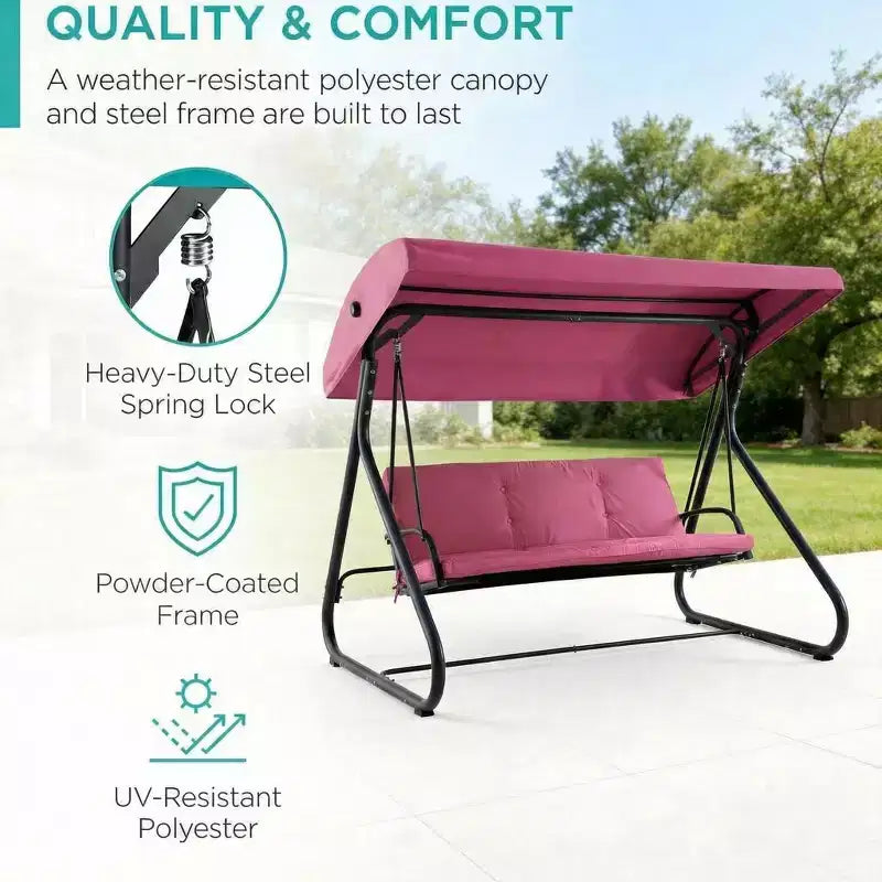 Dondolo Trasformabile a 3 Posti per Esterni, Tettuccio Regolabile, Telaio in Metallo Resistente, Capacità di Carico 340 kg, Cuscini Rimovibili, per Patio, Giardino