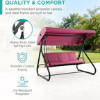 Dondolo Trasformabile a 3 Posti per Esterni, Tettuccio Regolabile, Telaio in Metallo Resistente, Capacità di Carico 340 kg, Cuscini Rimovibili, per Patio, Giardino