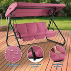 Dondolo Trasformabile a 3 Posti per Esterni, Tettuccio Regolabile, Telaio in Metallo Resistente, Capacità di Carico 340 kg, Cuscini Rimovibili, per Patio, Giardino