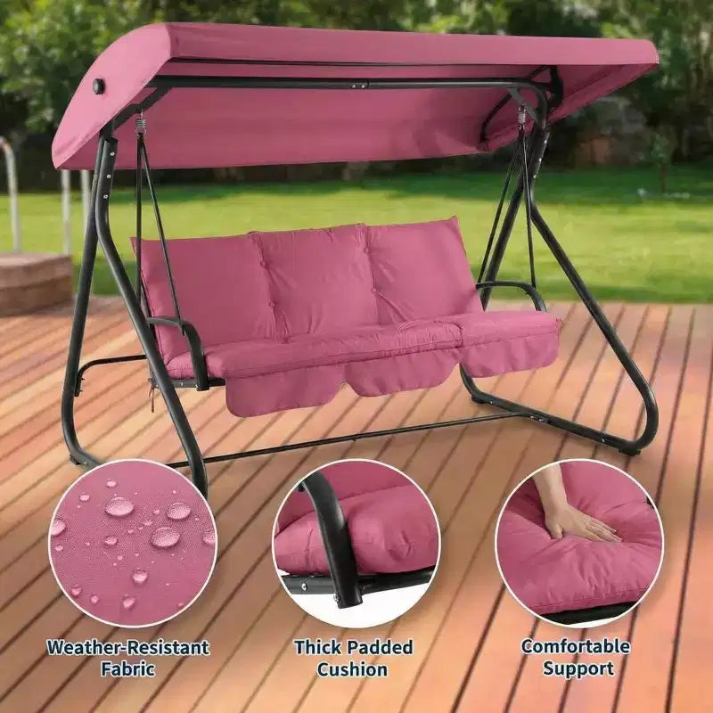 Dondolo Trasformabile a 3 Posti per Esterni, Tettuccio Regolabile, Telaio in Metallo Resistente, Capacità di Carico 340 kg, Cuscini Rimovibili, per Patio, Giardino