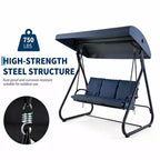 Dondolo Trasformabile a 3 Posti per Esterni, Tettuccio Regolabile, Telaio in Metallo Resistente, Capacità di Carico 340 kg, Cuscini Rimovibili, per Patio, Giardino