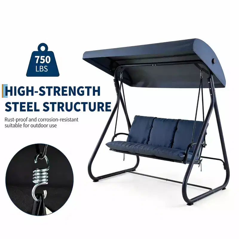Dondolo Trasformabile a 3 Posti per Esterni, Tettuccio Regolabile, Telaio in Metallo Resistente, Capacità di Carico 340 kg, Cuscini Rimovibili, per Patio, Giardino
