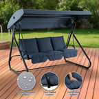 Dondolo Trasformabile a 3 Posti per Esterni, Tettuccio Regolabile, Telaio in Metallo Resistente, Capacità di Carico 340 kg, Cuscini Rimovibili, per Patio, Giardino
