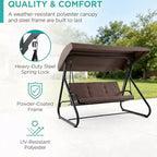 Dondolo Trasformabile a 3 Posti per Esterni, Tettuccio Regolabile, Telaio in Metallo Resistente, Capacità di Carico 340 kg, Cuscini Rimovibili, per Patio, Giardino