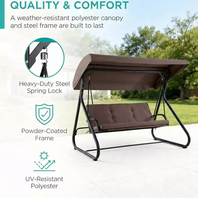 Dondolo Trasformabile a 3 Posti per Esterni, Tettuccio Regolabile, Telaio in Metallo Resistente, Capacità di Carico 340 kg, Cuscini Rimovibili, per Patio, Giardino