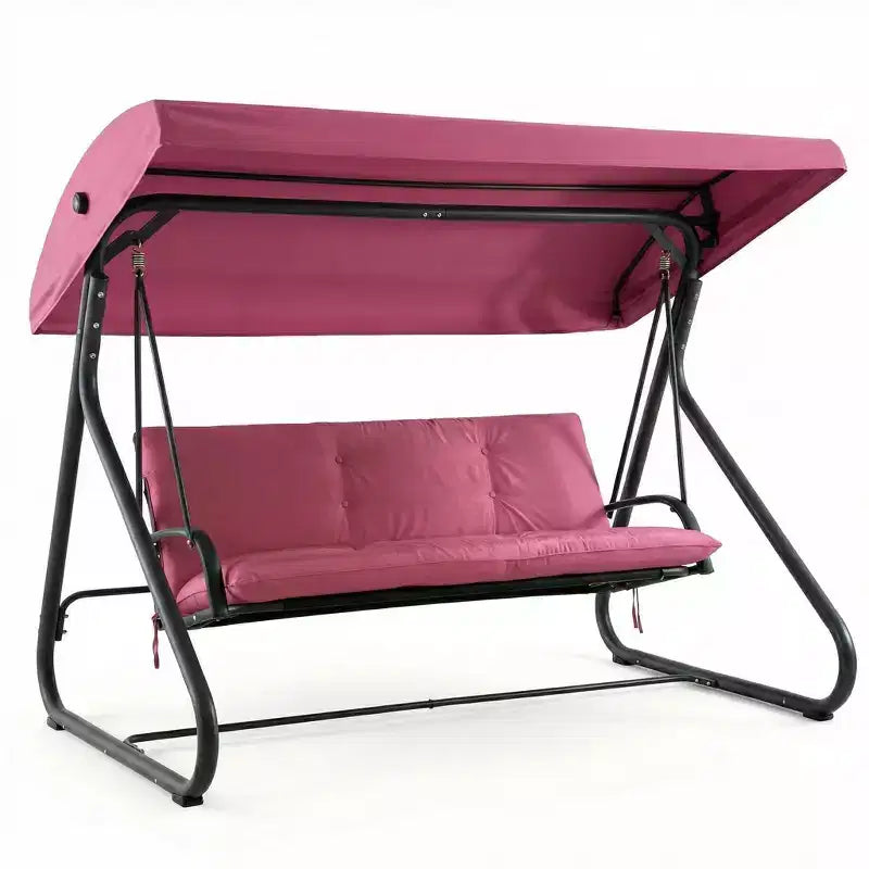 Dondolo Trasformabile a 3 Posti per Esterni, Tettuccio Regolabile, Telaio in Metallo Resistente, Capacità di Carico 340 kg, Cuscini Rimovibili, per Patio, Giardino