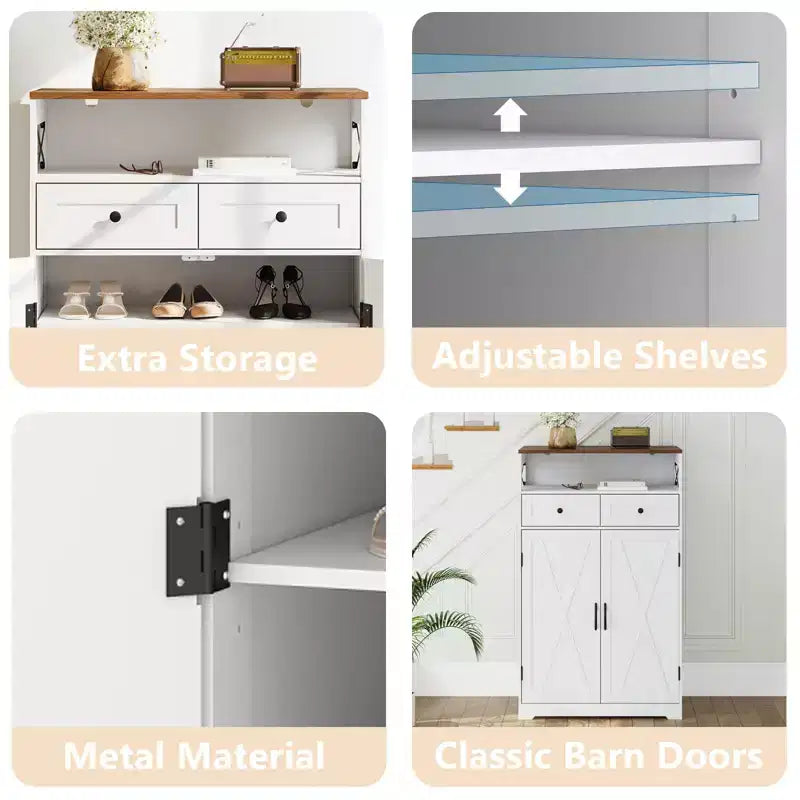Scarpiera, Scarpiera Contenitore Design Stretto Modern Farmhouse con Cassetti e Ripiani Regolabili, Organizzatore Autoportante per Ingresso