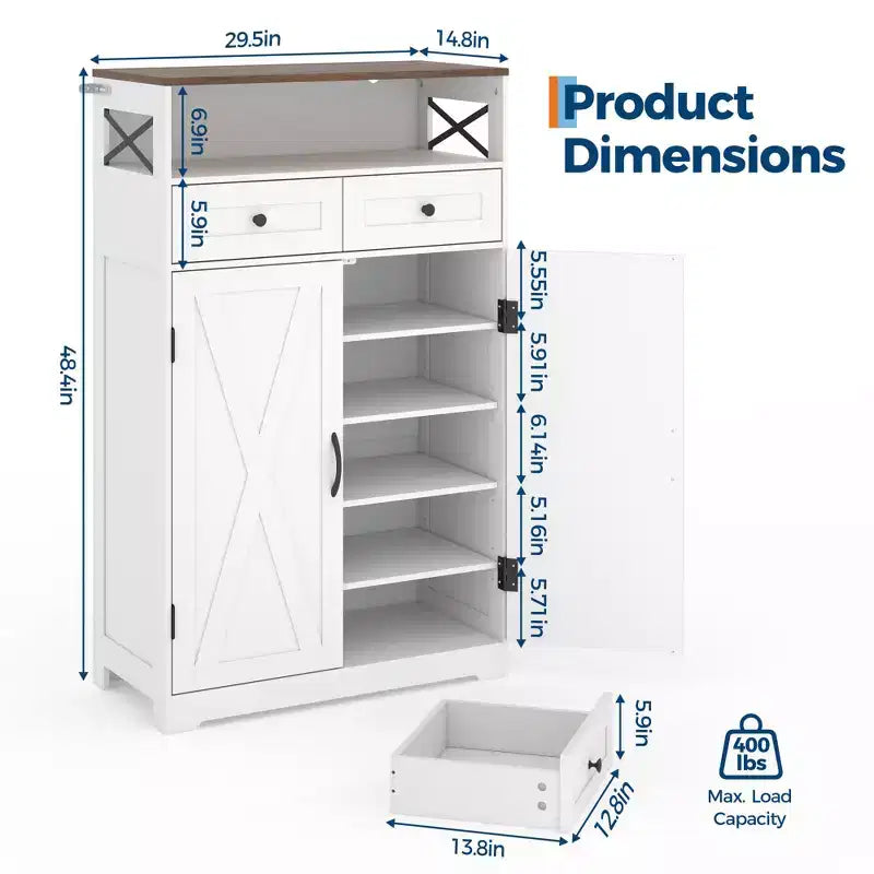 Scarpiera, Scarpiera Contenitore Design Stretto Modern Farmhouse con Cassetti e Ripiani Regolabili, Organizzatore Autoportante per Ingresso