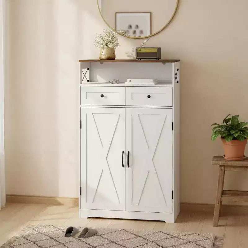 Scarpiera, Scarpiera Contenitore Design Stretto Modern Farmhouse con Cassetti e Ripiani Regolabili, Organizzatore Autoportante per Ingresso