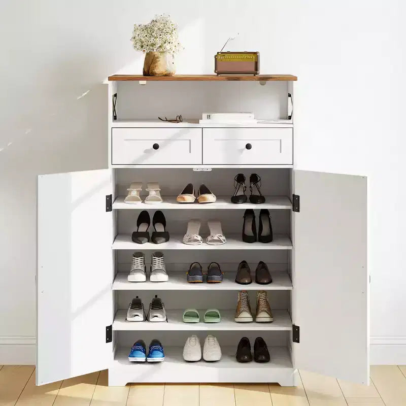 Scarpiera, Scarpiera Contenitore Design Stretto Modern Farmhouse con Cassetti e Ripiani Regolabili, Organizzatore Autoportante per Ingresso