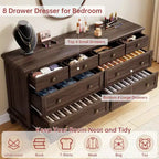Cassettiera vintage a 8 cassetti, mobile TV da 59 pollici per camera da letto con maniglie intagliate, gambe coniche in legno, cassettiera in legno di grande capacità