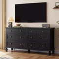 Vintage 8-Drawer Dresser,59 Long TV Stand for Bedroom with Carved Handles, Tapered Wooden Legs, Large Storage Capacity Wooden Chest of Drawers