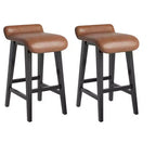 Sgabelli da bar con altezza bancone di 26,2 pollici, set da 2. Struttura in legno con seduta ampia imbottita in pelle PU. Sgabelli da bar per isola cucina