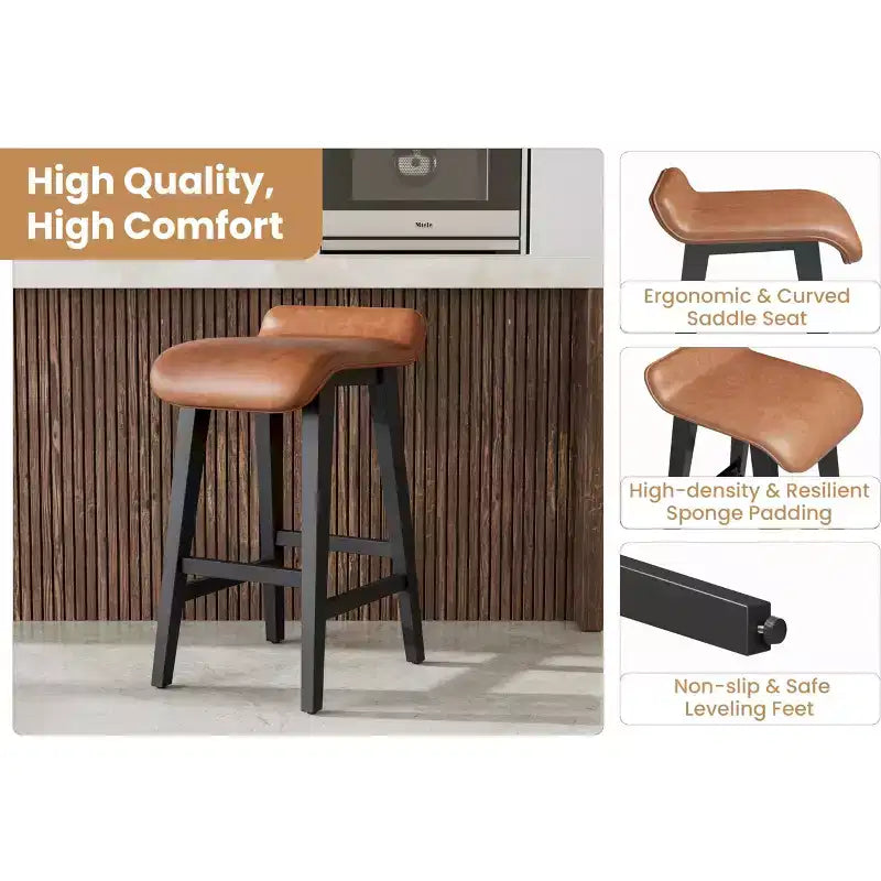 Sgabelli da bar con altezza bancone di 26,2 pollici, set da 2. Struttura in legno con seduta ampia imbottita in pelle PU. Sgabelli da bar per isola cucina