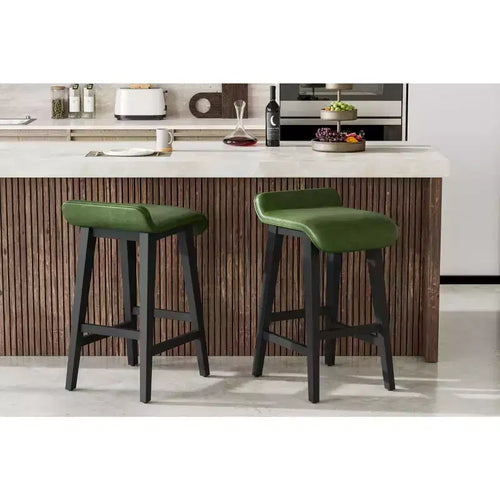 26.2 Counter Height Bar Stools Set of 2. Wood Frame with Wide PU Leather Upholstered Seat. Barstools for Kitchen Island