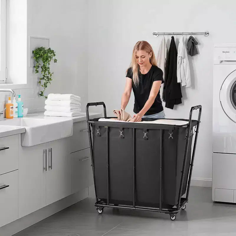 VEVOR Carrello Portabiancheria, Carrello Pieghevole Portaspesa con Fodera Impermeabile e Ruote Girevoli, Capacità di Carico Elevata di 118 kg, Cesto Portaspesa Resistente, Nero