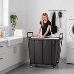 VEVOR Carrello Portabiancheria, Carrello Pieghevole Portaspesa con Fodera Impermeabile e Ruote Girevoli, Capacità di Carico Elevata di 118 kg, Cesto Portaspesa Resistente, Nero