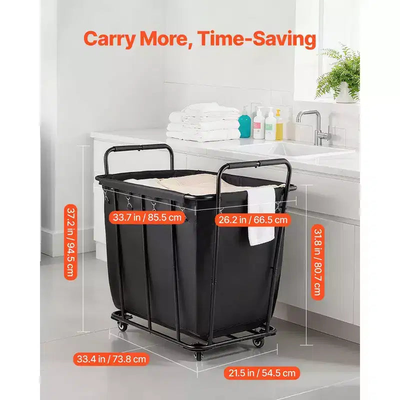 VEVOR Carrello Portabiancheria, Carrello Pieghevole Portaspesa con Fodera Impermeabile e Ruote Girevoli, Capacità di Carico Elevata di 118 kg, Cesto Portaspesa Resistente, Nero