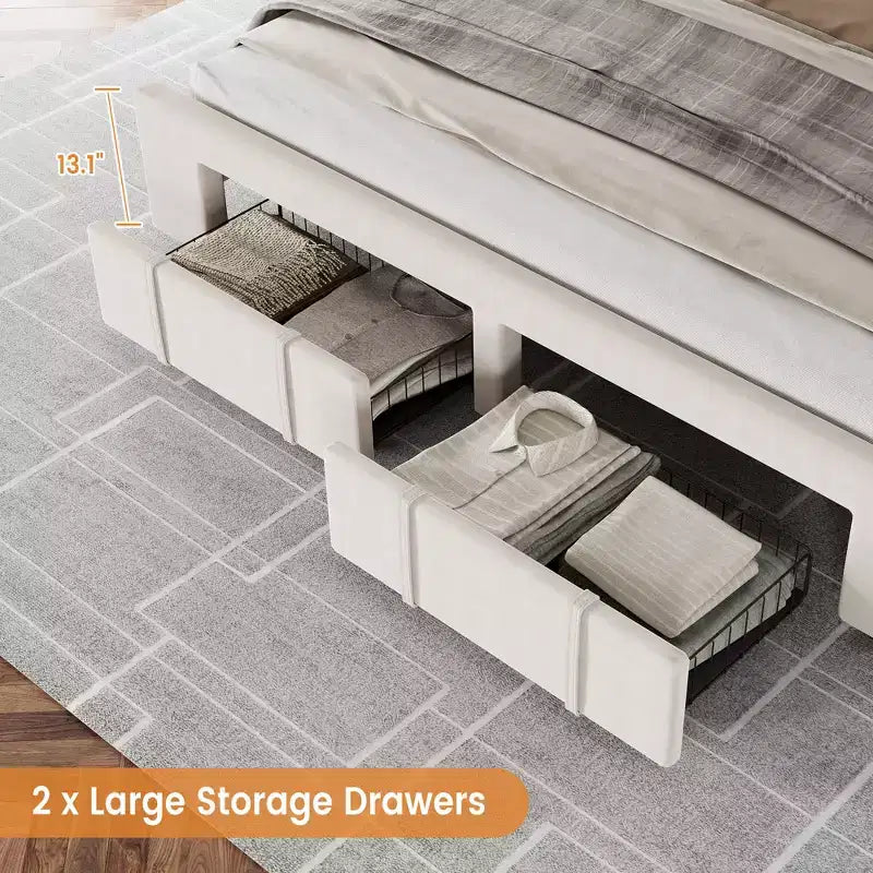 Struttura Letto Imbottita con Cassetti, Robuste Doghe in Legno Colorato, Non Richiede Rete a Molle
