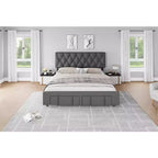 Upholstered Platform Bed Frame with Storage Drawers, Sturdy Color Wooden Slats, No Box Spring Needed