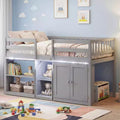 Costway Low Loft Bed with LED Light, Stairs & Guardrails, Modern Wood Kids Twin Bed White/Mint Green/Gray