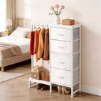 Comò a 4/6 cassetti con asta appendiabiti e ripiano aperto, armadio con cassetti in tessuto, piccolo guardaroba 2-in-1 per camera da letto, soggiorno, corridoio