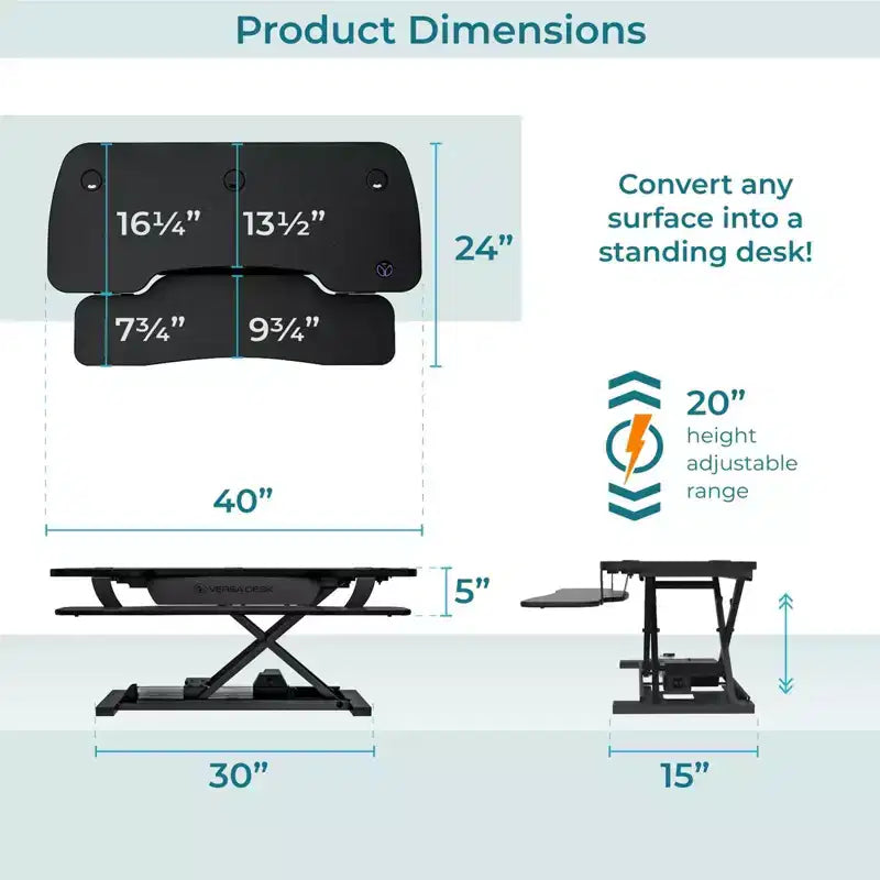 VersaDesk PowerPro Elite 40 Convertitore di Scrivania Elettrico Regolabile in Altezza e Porta USB Nero