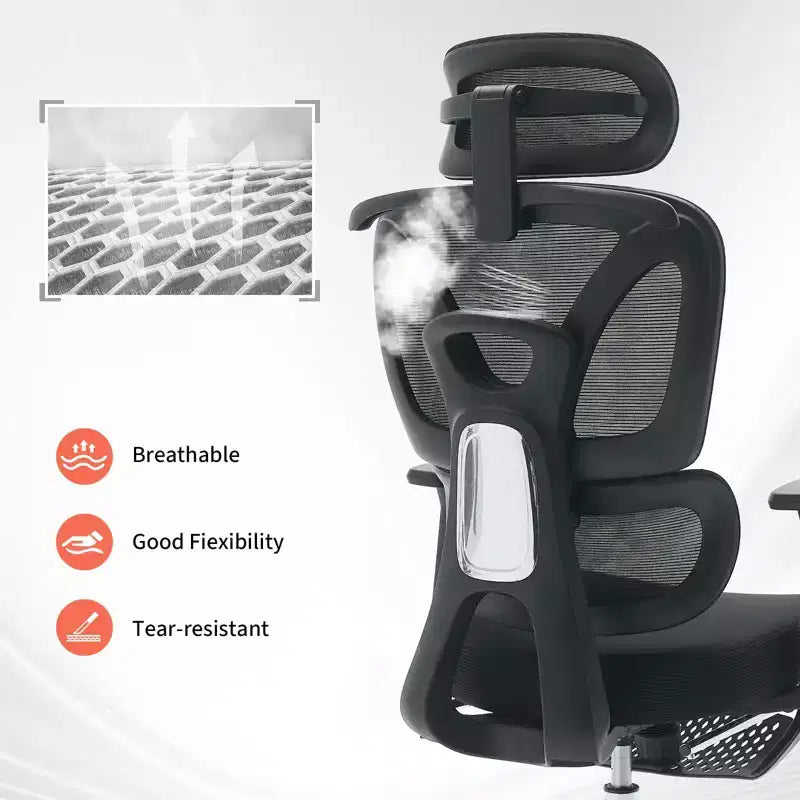 Sedia da ufficio ergonomica in rete, Sedia da scrivania per computer, Schienale alto, Supporto lombare regolabile, Poggiatesta e poggiapiedi imbottiti, per camera da letto, studio, studenti